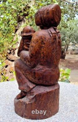 Ancienne sculpture en bois bretonne a l'enfant 19 ème signature à identifier