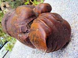 Ancienne sculpture en bois bretonne a l'enfant 19 ème signature à identifier
