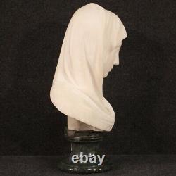 Ancienne sculpture en marbre blanc statue Vierge voile buste 19ème siècle 800