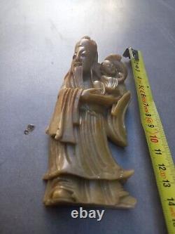 Ancienne sculpture en pierre de lard XIXe. Dieu longévité chinois SHOU LAO