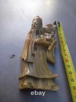 Ancienne sculpture en pierre de lard XIXe. Dieu longévité chinois SHOU LAO