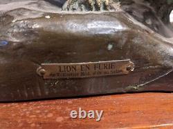 Ancienne sculpture signée Cartier le lion en furie statue plâtre terre cuite