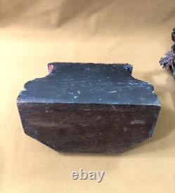 Ancienne sculpture / statue Vierge à l'enfant en bois polychrome 47,5 cm socle