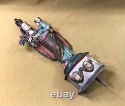 Ancienne sculpture / statue Vierge à l'enfant en bois polychrome 47,5 cm socle