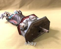 Ancienne sculpture / statue Vierge à l'enfant en bois polychrome 47,5 cm socle