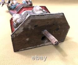 Ancienne sculpture / statue Vierge à l'enfant en bois polychrome 47,5 cm socle