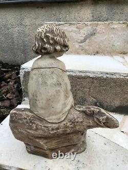 Ancienne sculpture statue en platre enfant a la buche de michel pascal H=34 cm