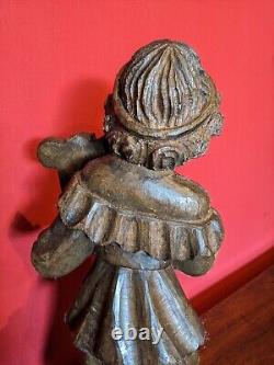Ancienne sculpture statue religieux musique religion bois sculpté XIX ange déco