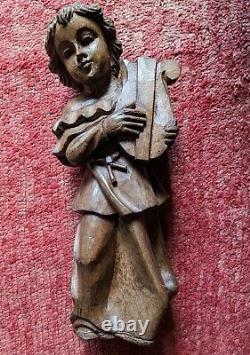 Ancienne sculpture statue religieux musique religion bois sculpté XIX ange déco