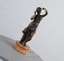 Ancienne statue XXL bronze sculpture femme sur socle marbre signée 13 kg