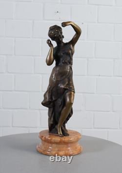 Ancienne statue XXL bronze sculpture femme sur socle marbre signée 13 kg