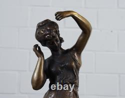 Ancienne statue XXL bronze sculpture femme sur socle marbre signée 13 kg