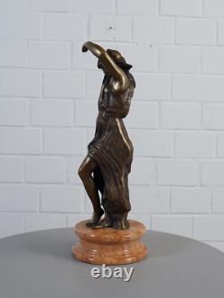 Ancienne statue XXL bronze sculpture femme sur socle marbre signée 13 kg