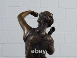 Ancienne statue XXL bronze sculpture femme sur socle marbre signée 13 kg