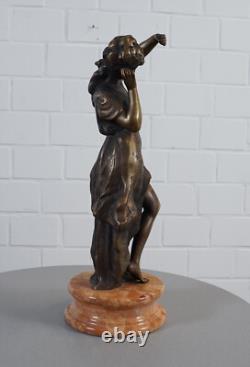 Ancienne statue XXL bronze sculpture femme sur socle marbre signée 13 kg