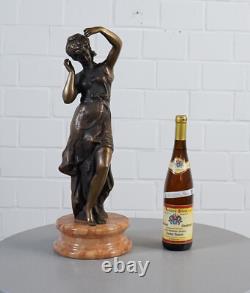 Ancienne statue XXL bronze sculpture femme sur socle marbre signée 13 kg
