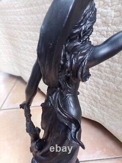 Ancienne statue allégorique Art-Nouveau en régule-La Tempète-Emile Bruchon-XIX è