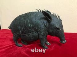 Ancienne statue animalière mâle cochon sculpture laiton bronze vintage déco