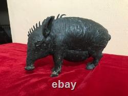 Ancienne statue animalière mâle cochon sculpture laiton bronze vintage déco