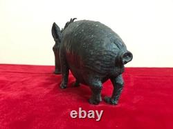 Ancienne statue animalière mâle cochon sculpture laiton bronze vintage déco