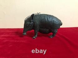 Ancienne statue animalière mâle cochon sculpture laiton bronze vintage déco