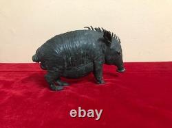 Ancienne statue animalière mâle cochon sculpture laiton bronze vintage déco