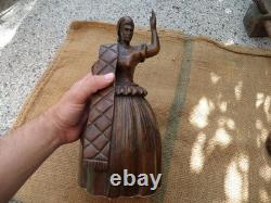 Ancienne statue bois sculpté femme fille bois massif sculpture bois