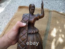 Ancienne statue bois sculpté femme fille bois massif sculpture bois