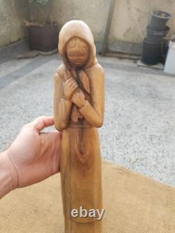 Ancienne statue bois sculpté femme fille bois massif sculpture bois