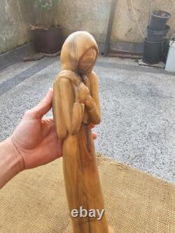 Ancienne statue bois sculpté femme fille bois massif sculpture bois