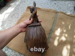 Ancienne statue bois sculpté femme fille bois massif sculpture bois
