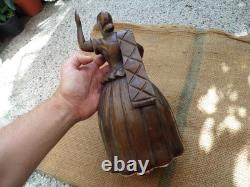 Ancienne statue bois sculpté femme fille bois massif sculpture bois
