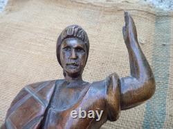 Ancienne statue bois sculpté femme fille bois massif sculpture bois