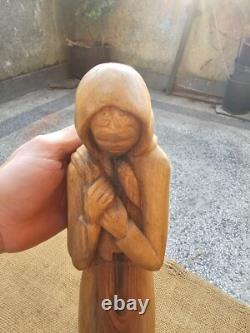 Ancienne statue bois sculpté femme fille bois massif sculpture bois