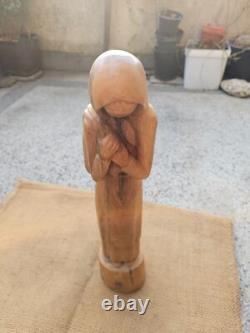 Ancienne statue bois sculpté femme fille bois massif sculpture bois