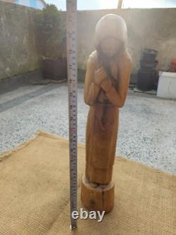 Ancienne statue bois sculpté femme fille bois massif sculpture bois