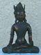 Ancienne Statue Bouddhiste En Bronze Position Lotus Perles Rouge & Turquoise