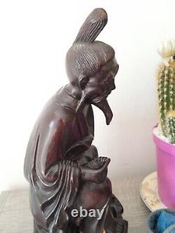 Ancienne statue chinoise en bois sculpté antique chines