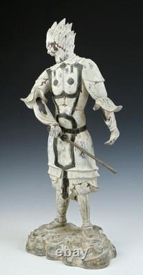 Ancienne statue d'exposition japonaise sculpture guerrière bouddhiste