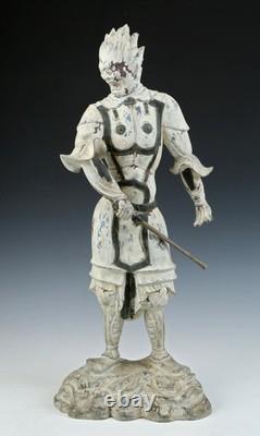 Ancienne statue d'exposition japonaise sculpture guerrière bouddhiste