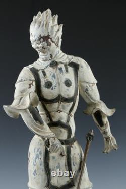 Ancienne statue d'exposition japonaise sculpture guerrière bouddhiste
