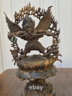 Ancienne statue de Garuda Bronze doré et polychrome Tibet ou Népal XIXe 26cm