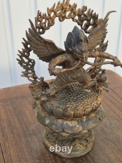 Ancienne statue de Garuda Bronze doré et polychrome Tibet ou Népal XIXe 26cm