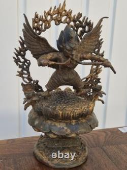 Ancienne statue de Garuda Bronze doré et polychrome Tibet ou Népal XIXe 26cm
