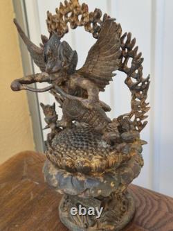 Ancienne statue de Garuda Bronze doré et polychrome Tibet ou Népal XIXe 26cm