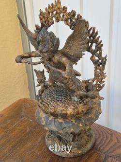 Ancienne statue de Garuda Bronze doré et polychrome Tibet ou Népal XIXe 26cm
