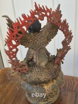 Ancienne statue de Garuda Bronze doré et polychrome Tibet ou Népal XIXe 26cm