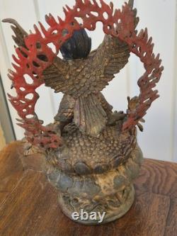 Ancienne statue de Garuda Bronze doré et polychrome Tibet ou Népal XIXe 26cm