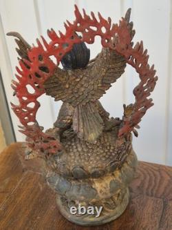 Ancienne statue de Garuda Bronze doré et polychrome Tibet ou Népal XIXe 26cm