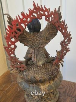 Ancienne statue de Garuda Bronze doré et polychrome Tibet ou Népal XIXe 26cm
